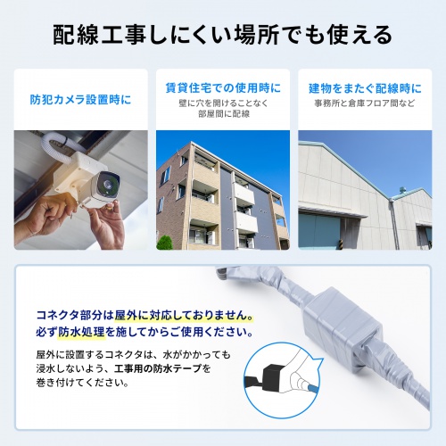 すきま用LANケーブル カテゴリ6A 44cm PoE対応 両面テープ 木ネジ 取付 窓 ドア フラットケーブル