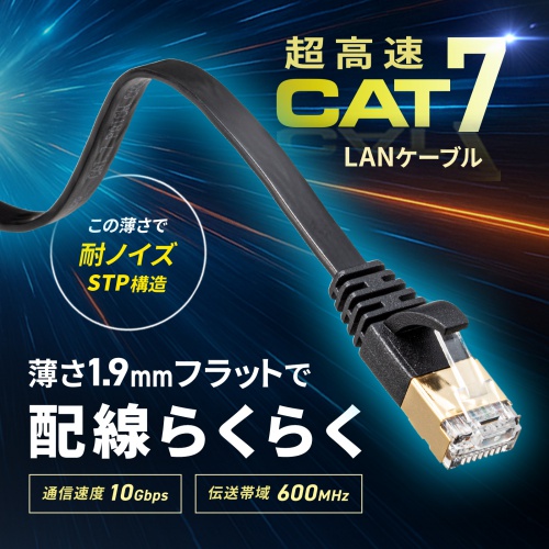 CAT7ウルトラフラットLANケーブル（0.5m・ブラック） サンワサプライ