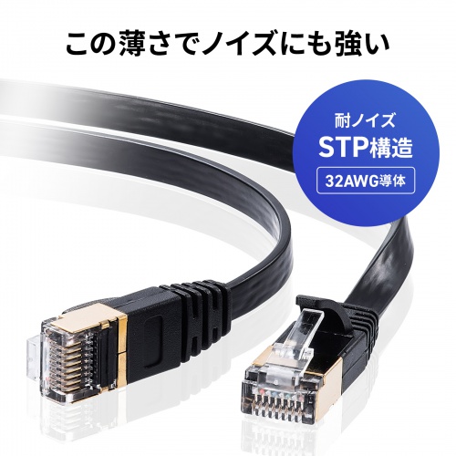 CAT7ウルトラフラットLANケーブル（0.5m・ブラック） サンワサプライ