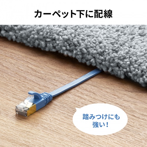LANケーブル（CAT7・0.5m・フラット・薄型・カテ7・カテゴリ-7・10Gbps・STP・ブルー）