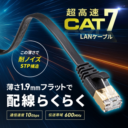 CAT7ウルトラフラットLANケーブル（1m・ブラック） サンワサプライ　KB-FLU7-01BK