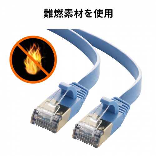 LANケーブル（CAT7・2m・フラット・薄型・カテ7・カテゴリ-7・10Gbps・STP・ブルー）