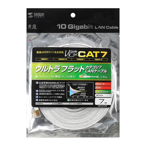 CAT7ウルトラフラットLANケーブル（7m・ホワイト）KB-FLU7-07W サンワサプライ