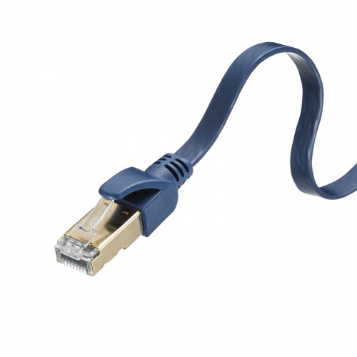 カテゴリ6Aハンダ産業用フラットLANケーブル（ツメ折れ防止カバー・ネイビーブルー・5m）