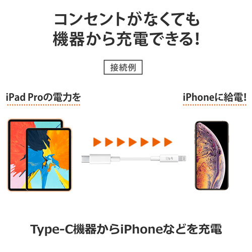 Type-Cライトニングケーブル(PD対応・急速充電・データ転送・1m・ホワイト)