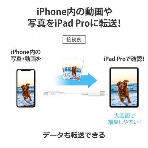 Type-Cライトニングケーブル(PD対応・急速充電・データ転送・1m・ホワイト)