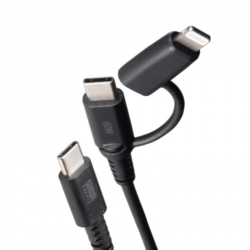 USB Type-Cケーブル（Lightning変換・2in1・PD60W対応・USB2.0・MFi認証品・iPhone16・iPhone14以前・データ転送・充電・1m・ブラック）