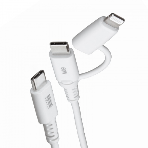 USB Type-Cケーブル（Lightning変換・2in1・PD60W対応・USB2.0・MFi認証品・iPhone16・iPhone14以前・データ転送・充電・1m・ホワイト）