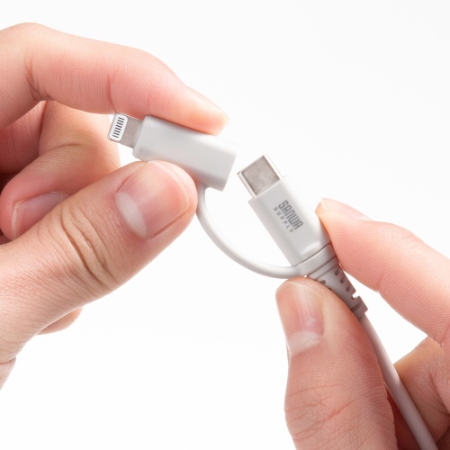 USB Type-Cケーブル（Lightning変換・2in1・PD60W対応・USB2.0・MFi認証品・iPhone16・iPhone14以前・データ転送・充電・1m・ホワイト）