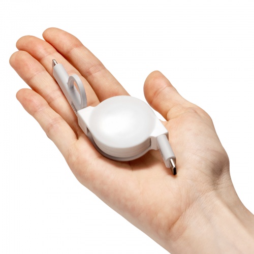 2in1 USBケーブル（巻き取り式・80cm・Lightning・Type-Cコネクタ・MFi認証品・ホワイト・充電ケーブル PD対応 iPhone・タブレット・スマートフォン対応）