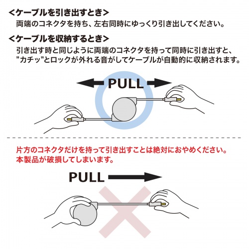 2in1 USBケーブル（巻き取り式・80cm・Lightning・Type-Cコネクタ・MFi認証品・ホワイト・充電ケーブル PD対応 iPhone・タブレット・スマートフォン対応）