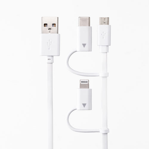 巻取りUSBケーブル（ライトニング・TypeC・microUSB-B・3in1・0.8m・ホワイト）