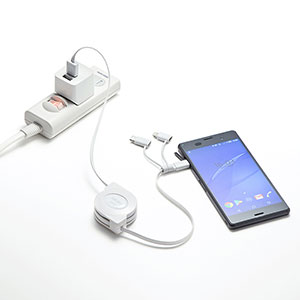 ライトニング・Type-C・microB ケーブル（巻取り・3in1・充電・データ通信・1本3役・3Way・1.2m）