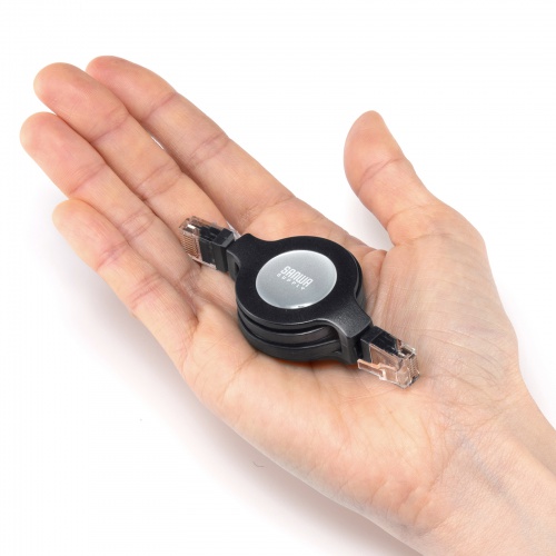 自動巻取りLANケーブル（カテゴリ5e・最大1.2m・ブラック）