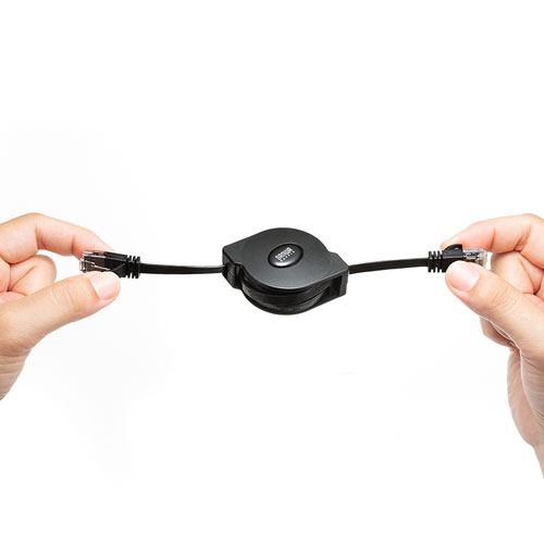 LANケーブル(CAT6A・巻き取り・最大1.5m・ブラック) KB-MK19BK サンワサプライ