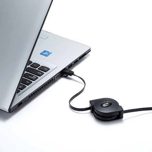 LANケーブル(CAT6A・巻き取り・最大1.5m・ブラック) KB-MK19BK サンワサプライ