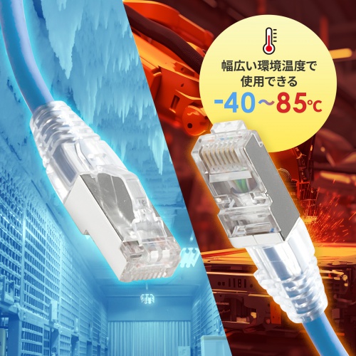 カテゴリ5e STP LANケーブル（0.5m・ツメ折れ防止コネクタ・スリム・やわらか・耐温度性・耐油性・耐UV性・難燃性・ブルー）