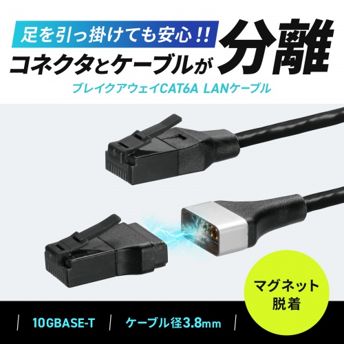 LANケーブル（カテゴリ6A・ブレイクアウェイ・片側マグネットコネクタ・スリム・3m）