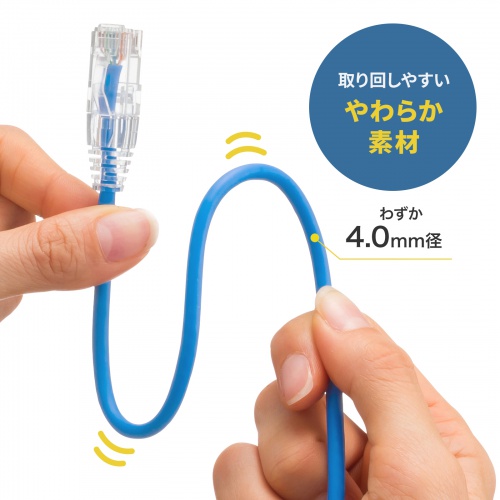 カテゴリ6ALANケーブル（への字ラッチ・1m・スリムケーブル・ツメ折れ防止・やわらかLANケーブル・10Gbps・より線・RJ45・ブルー） KB-SL6AYS-01BL サンワサプライ