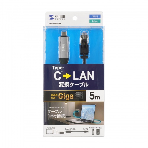 USB Type-C LAN変換ケーブル（カテゴリ6・1Gbps・ギガビット・C to LAN・MACアドレスパススルー対応・ビデオ通話・ゲーム・5m）