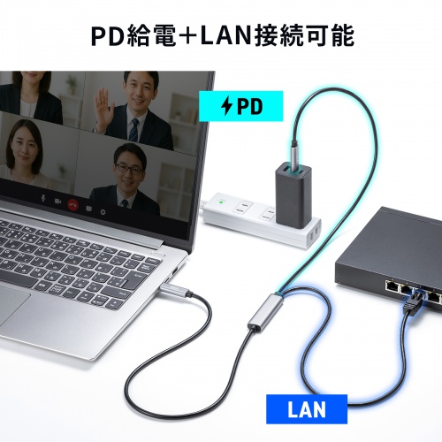 USB Type-C LAN変換ケーブル（PD100W充電・1m・カテゴリ6A・1Gbps・ギガビット C to LAN・MACアドレスパススルー対応・ビデオ通話・ゲーム）