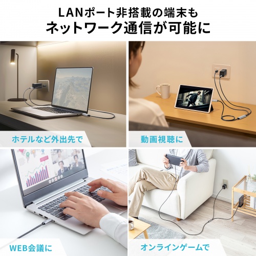 USB Type-C LAN変換ケーブル（PD100W充電・2m・カテゴリ6A・1Gbps・ギガビット・C to LAN・MACアドレスパススルー対応・ビデオ通話・ゲーム）
