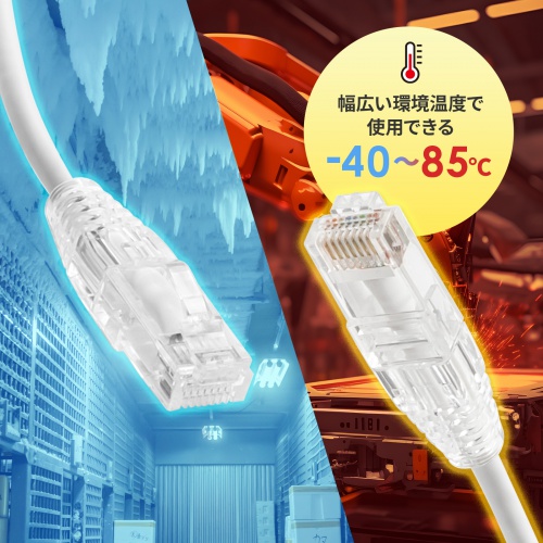 カテゴリ6 LANケーブル（への字ラッチ・1ｍ・ツメ折れ防止・スリム・やわらか・より線・耐温度性・耐油性・耐UV性・難燃性・ホワイト）