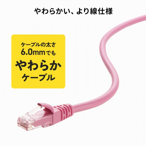 LANケーブル（カテゴリ6A・ツメ折れ防止・2m・ツメ折れ防止カバー・より線・ピンク）