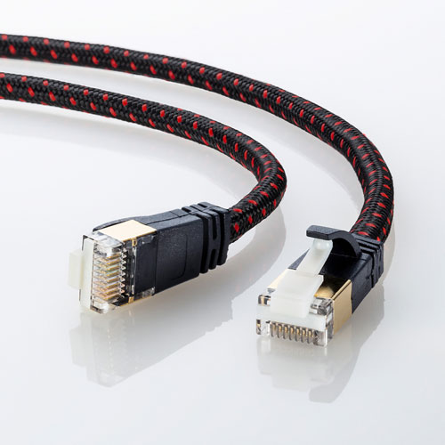 つめ折れ防止カテゴリ7LANケーブル（細径メッシュ・ブラック＆レッド・5m）