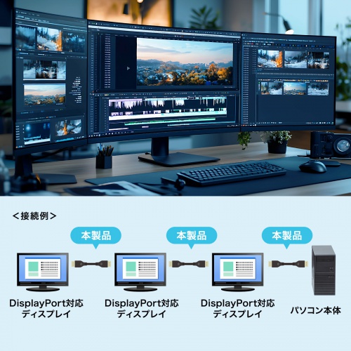DisplayPortケーブル（1m・ver.2.1・最大16K60Hz(DSC圧縮時/UHBR13.5)・HDR動的メタデータ対応・HDCP2.2/1.4対応・ツイストペア線使用・DP40）