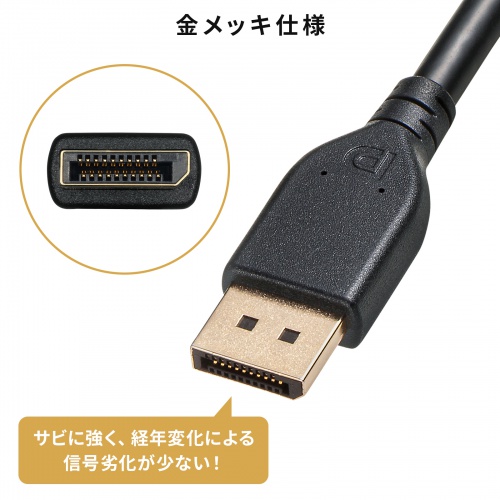 DisplayPortケーブル（ver.2.1・VESA認証取得・UHBR20対応・ディスプレイストリーム圧縮・最大16K120Hz対応・2m・DP80）
