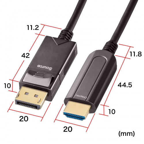 DisplayPort-HDMI変換光ファイバーケーブル（20m・4K/60Hz対応・4K出力可能）