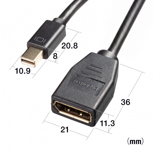 Mini DisplayPort変換ケーブル（15cm・DisplayPortメス変換・4K/60Hz対応・映像出力・音声出力・DPCP・HDCP）