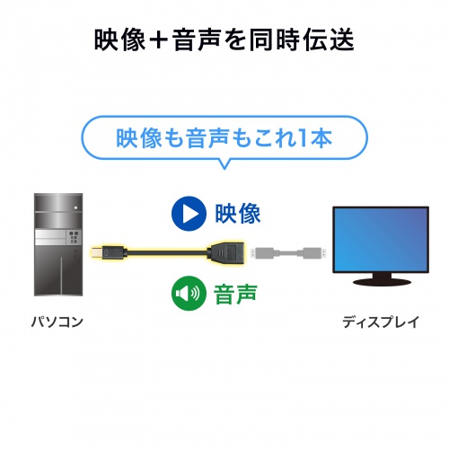 Mini DisplayPort変換ケーブル（15cm・DisplayPortメス変換・4K/60Hz対応・映像出力・音声出力・DPCP・HDCP）