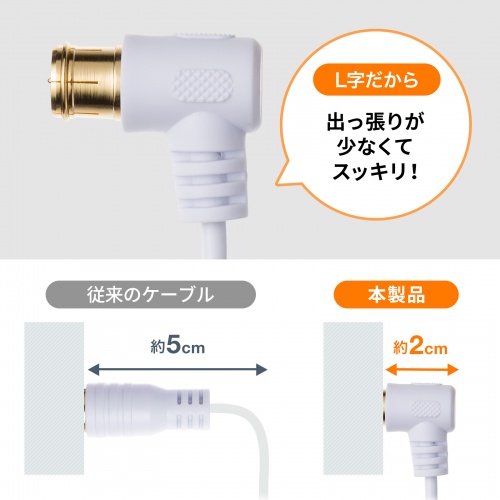 アンテナケーブル（極細・4K対応・8K対応・S2.5C-FB・片側L字・アンテナコード・同軸ケーブル・3m）