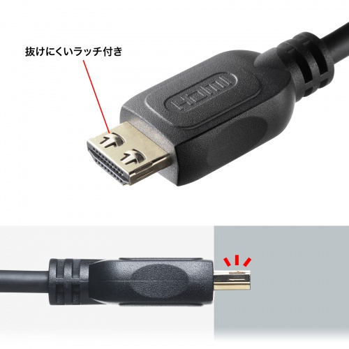 抜け止めHDMIケーブル（3m・4K/60Hz・ラッチロック搭載・HDR・HEC・ARC対応）