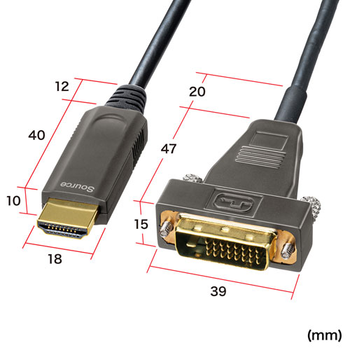 HDMI-DVI AOC（光ファイバー）ケーブル・10m