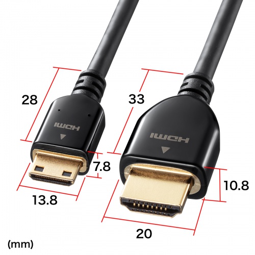 HDMIミニケーブル（イーサネット対応・ハイスピード・ブラック・3m