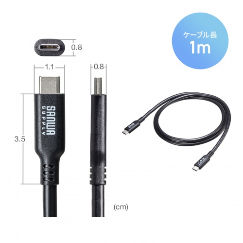 USB-C Type-Cケーブル（1m・PD100W・10Gbps・4K/60Hz映像出力・高速データ転送・ブラック）