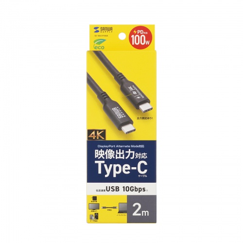 USB-C Type-Cケーブル（2m・PD100W・10Gbps・4K/60Hz映像出力・高速データ転送・ブラック）