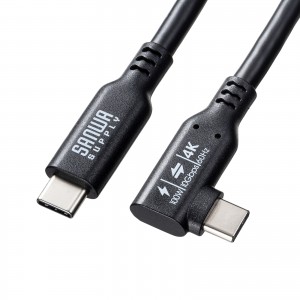 USB-C Type-Cケーブル(片側L字コネクタ・1m・PD100W・10Gbps・4K/60Hz映像出力・高速データ転送・ブラック)