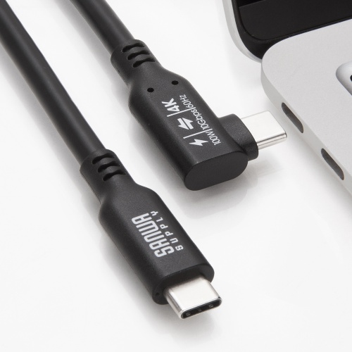 USB-C Type-Cケーブル(片側L字コネクタ・2m・PD100W・10Gbps・4K/60Hz映像出力・高速データ転送・ブラック)
