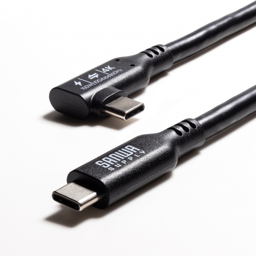 USB-C Type-Cケーブル(片側L字コネクタ・2m・PD100W・10Gbps・4K/60Hz映像出力・高速データ転送・ブラック)