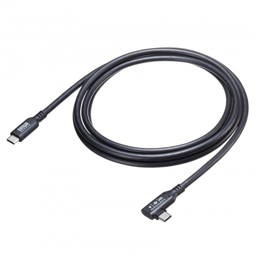 USB-C Type-Cケーブル(片側L字コネクタ・2m・PD100W・10Gbps・4K/60Hz映像出力・高速データ転送・ブラック)