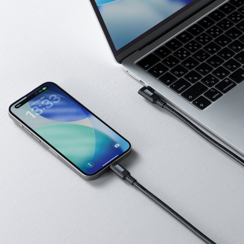 USB-C Type-Cケーブル(片側L字コネクタ・2m・PD100W・10Gbps・4K/60Hz映像出力・高速データ転送・ブラック)