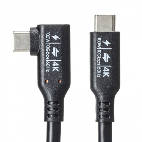 USB-C Type-Cケーブル(片側L字コネクタ・2m・PD100W・10Gbps・4K/60Hz映像出力・高速データ転送・ブラック)