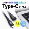 USB-C Type-Cケーブル(片側L字コネクタ・2m・PD100W・10Gbps・4K/60Hz映像出力・高速データ転送・ブラック)