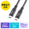 USB4 ケーブル（240W対応・2m・Type C・20Gbps・USB認証取得・ブラック） KU-20GCCPE20 サンワサプライ