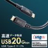 USB4 ケーブル（240W対応・2m・Type C・20Gbps・USB認証取得・ブラック） KU-20GCCPE20 サンワサプライ