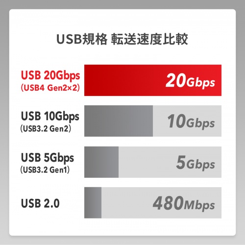 USB4 ケーブル（240W対応・2m・Type C・20Gbps・USB認証取得・ブラック） KU-20GCCPE20 サンワサプライ